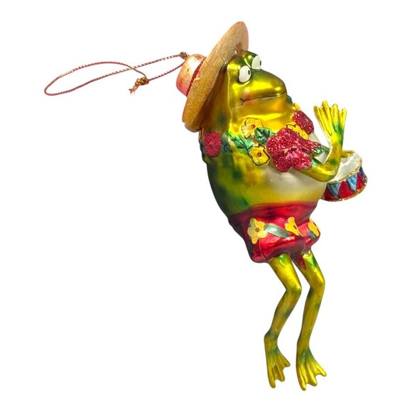 Radko ? Hula Colorful Frog Ornament Lei hawaiian Drum Sun Hat Beach Theme READ - Picture 3 of 7